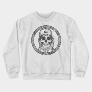 Old Hippie Skull on Symbol of Peace Crewneck Sweatshirt